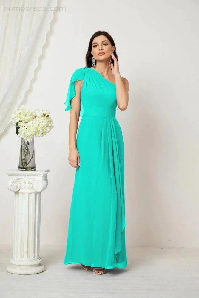 ZapDress Chiffon Ruffled One Shoulder Long Bridesmaid Dresses A-line Formal Evening Gown Side Split 2809 (ZD17049)