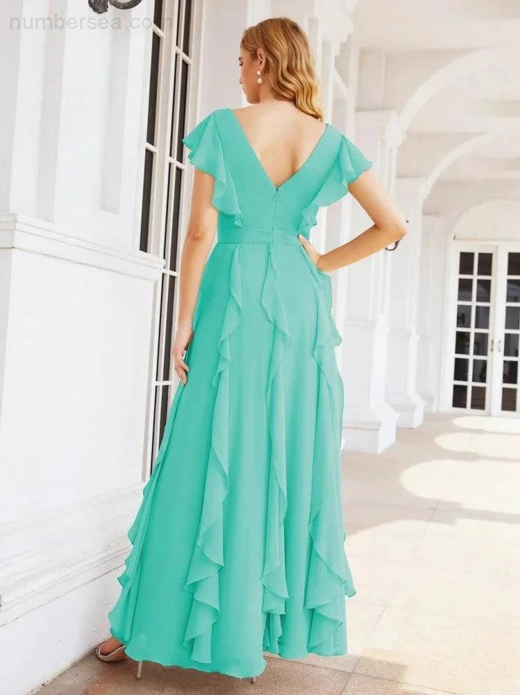 Ruffled Bridesmaid Dresses with Sleeves Long Formal Party Dress 28041 (ZD17030)