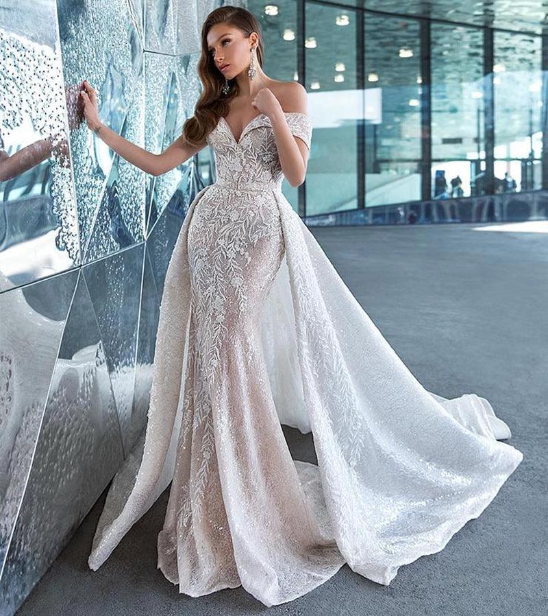 Newest Wedding Dress Mermaid 2 in 1 For Bride Sweetheart Neckline With Lace Apliques Custom Made Plus Sizes Vestidos De Novias (ZD13439) - VelvetHem