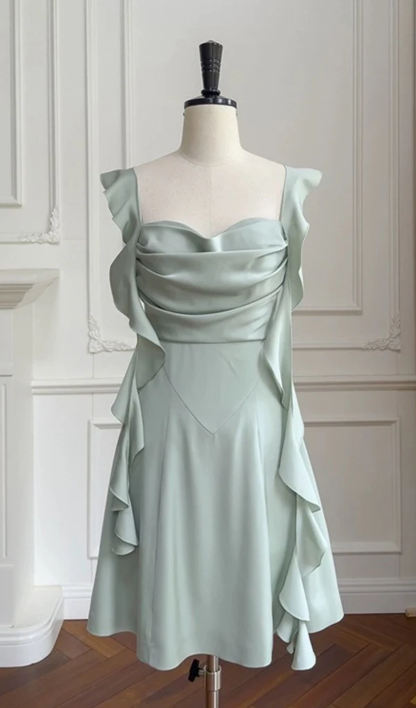 Fashion Green A Line Homecoming Dress Satin Mini Prom Dress Y7574 - VelvetHem