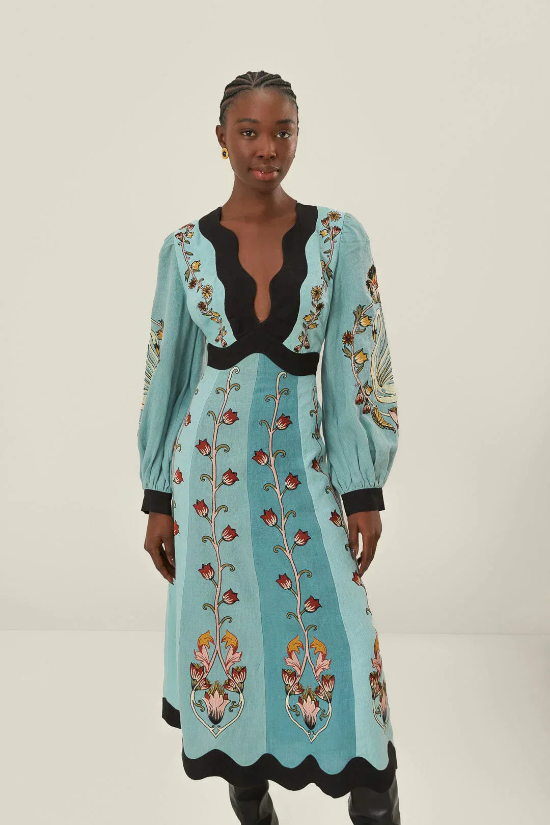 Karina Aesthetic Blue Beauty Long Sleeve Midi Dress Elevated Occasion Wear