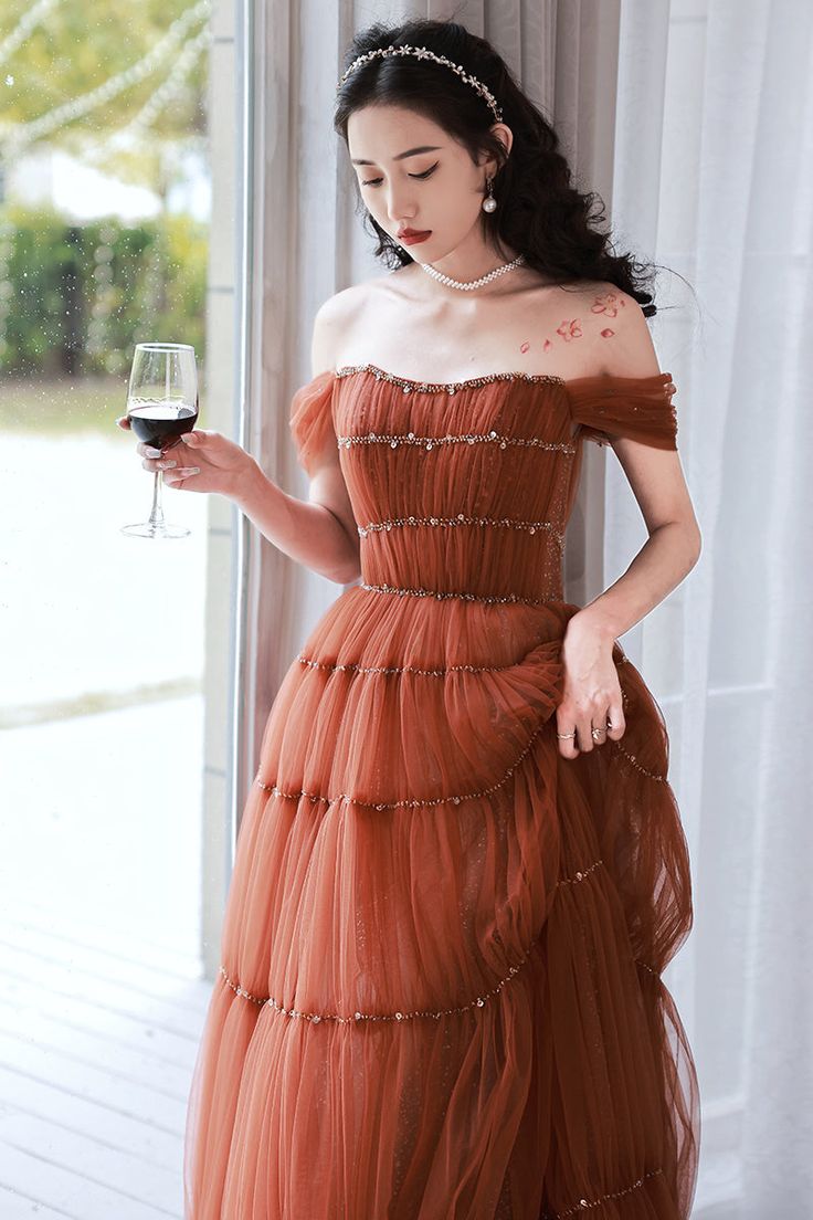 Princess Off The Shoulder Beaded Sequins A Line Long Formal Prom Dress Tulle Ball Gown Party Dress - VelvetHem