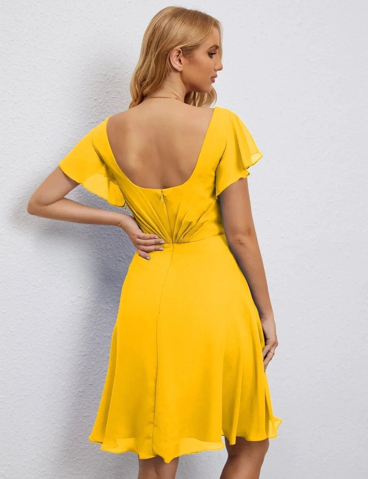 ZapDress U Back Homecoming Dress Formal Prom Dress Knee Length Short Sleeves Cocktail Party Dress 28077 (ZD16953)