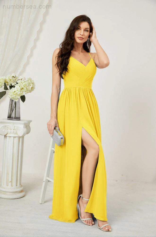 ZapDress Neck Bridesmaid Dresses Chiffon Long Spaghetti A-line Formal Prom Gown for Wedding Party Evening 2801 (ZD16961)