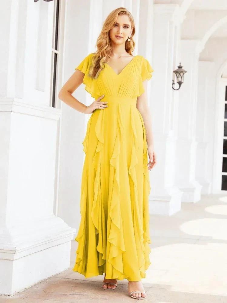 Ruffled Bridesmaid Dresses with Sleeves Long Formal Party Dress 28041 by numbersea