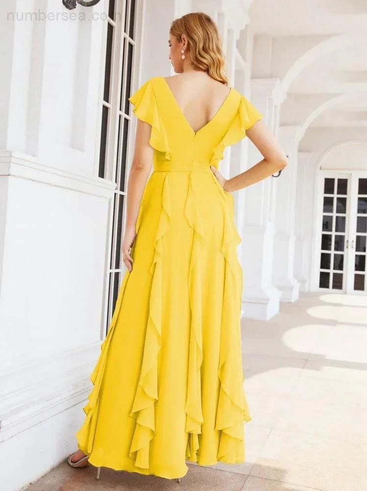 Ruffled Bridesmaid Dresses with Sleeves Long Formal Party Dress 28041 (ZD17030)