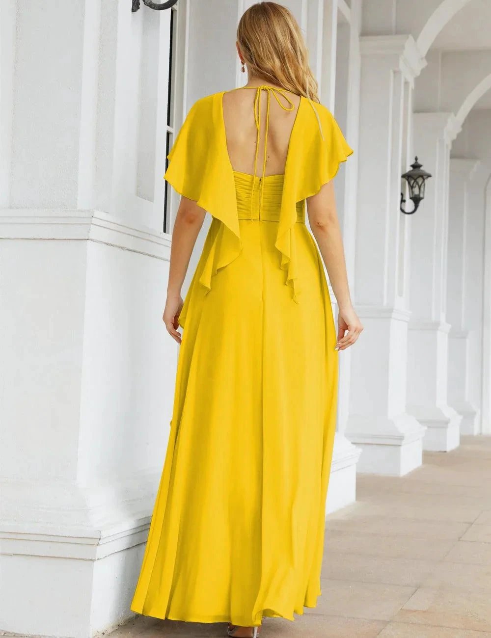 ZapDress Chiffon Bridesmaid Dresses Long Formal Evening Prom Mother of The Bride Dress with Flutter Sleeve (ZD17054)