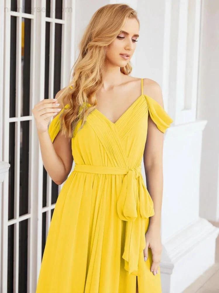 ZapDress Off The Shoulder Chiffon Bridesmaid Dress Long Formal Graduation Gown with Cowl Back 28069 (ZD17004)