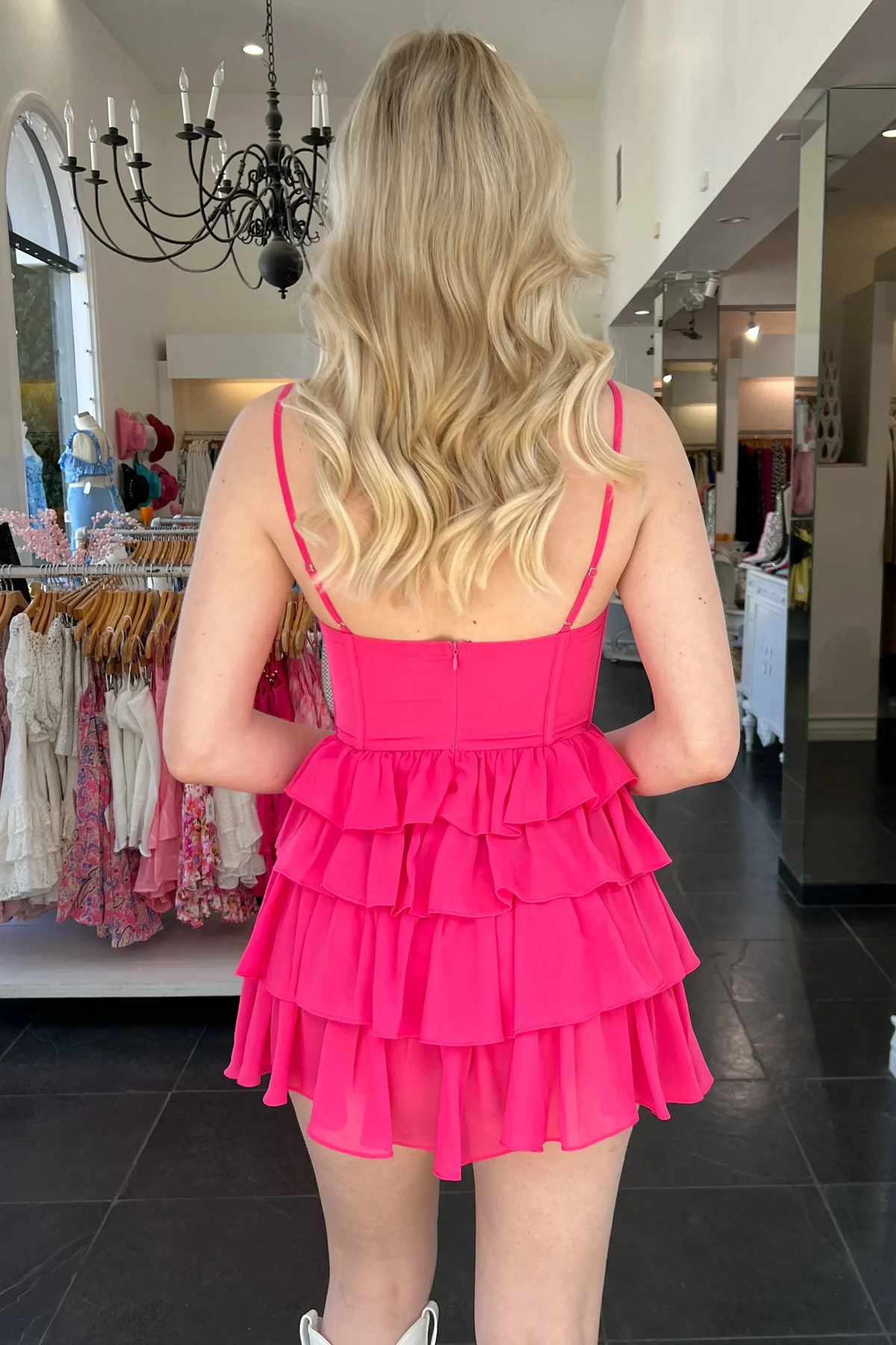 A-line Spaghetti Straps Homecoming Dress Lovely Hot Pink Party Dress (ZD12771)