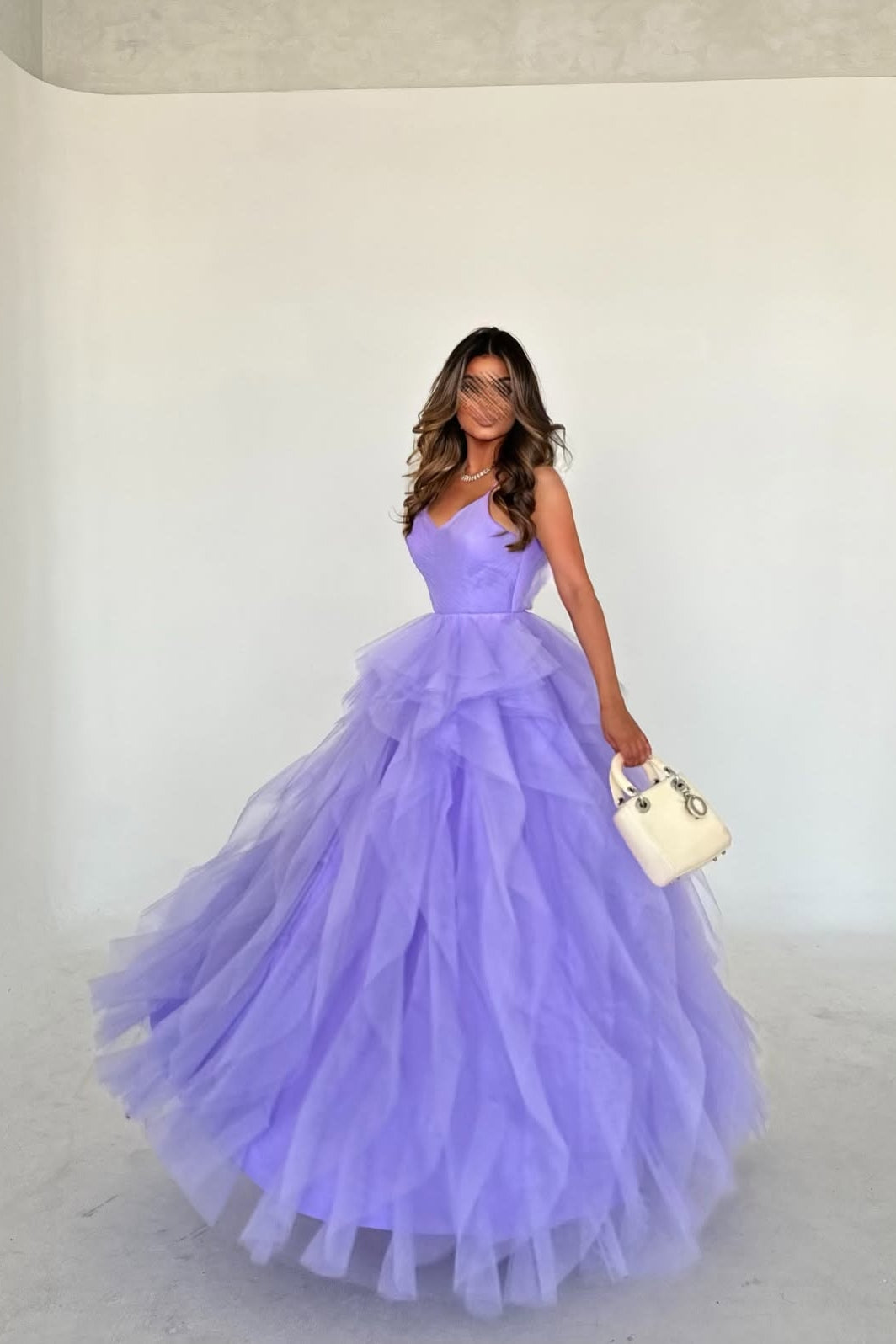 Gorgeous A Line Spaghetti Straps Lavender Tulle Long Party Dress - VelvetHem