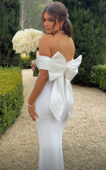 Elegant White Strapless Sheath Mermaid Evening Dress Prom Dress With Bow Y7653 - VelvetHem