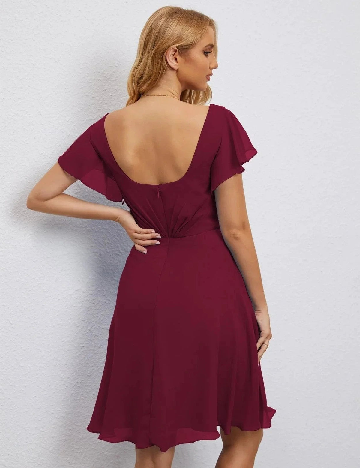 ZapDress U Back Homecoming Dress Formal Prom Dress Knee Length Short Sleeves Cocktail Party Dress 28077 (ZD16953)