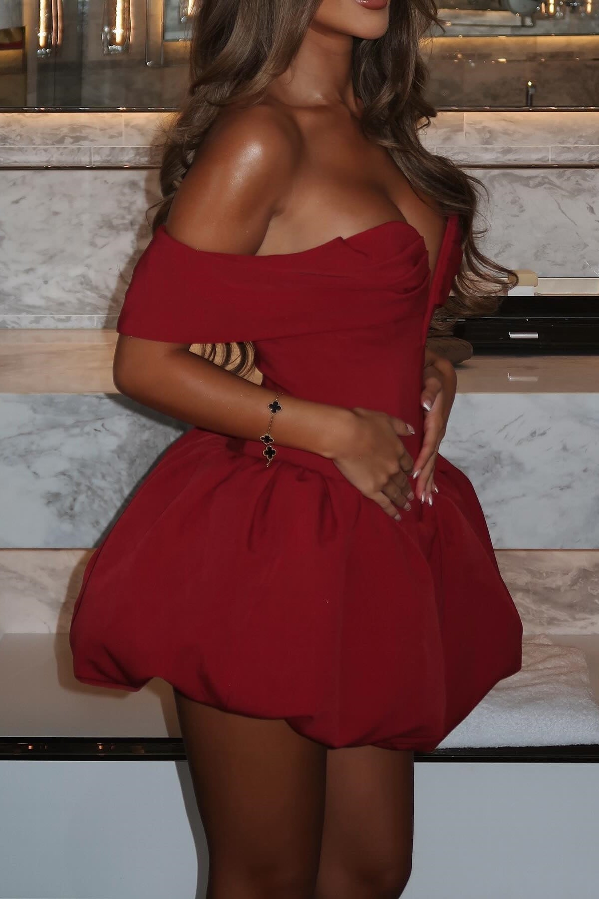 Stylish A Line Off the Shoulder Red Cocktail Party Dress - View 5 | VelvetHem
