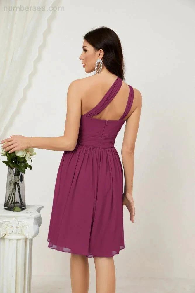 ZapDress Women Chiffon Short One Shoulder Bridesmaid Dress Formal Dresses for Party Homecoming 2804 (ZD16948)
