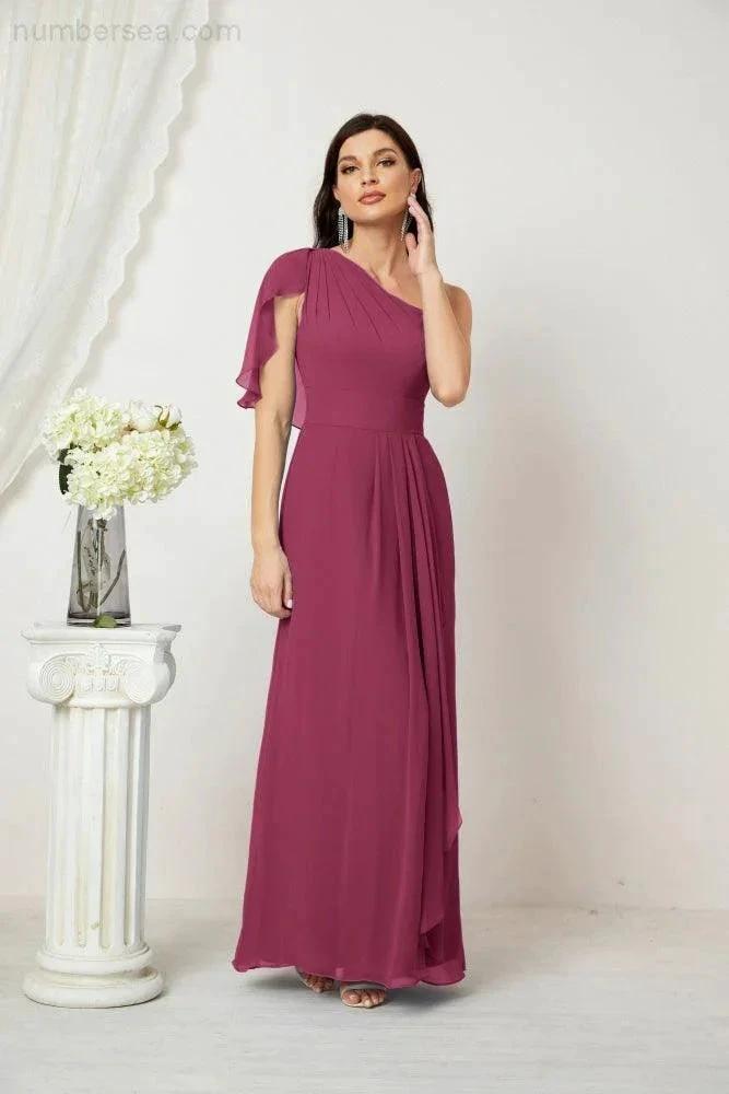 ZapDress Chiffon Ruffled One Shoulder Long Bridesmaid Dresses A-line Formal Evening Gown Side Split 2809 (ZD17049)