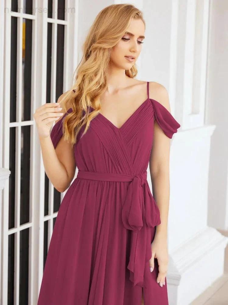 ZapDress Off The Shoulder Chiffon Bridesmaid Dress Long Formal Graduation Gown with Cowl Back 28069 (ZD17004)