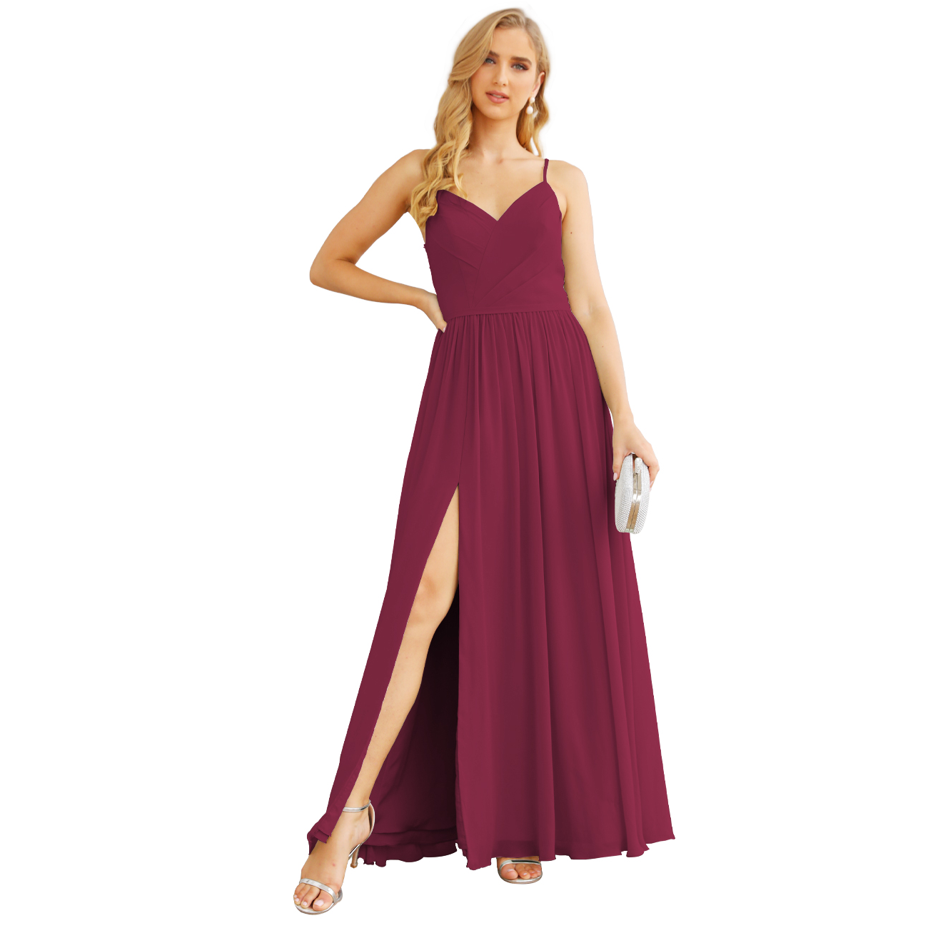 Spaghetti Strap Bridesmaid Dresses for Women Chiffon Long Formal Party Prom Gowns