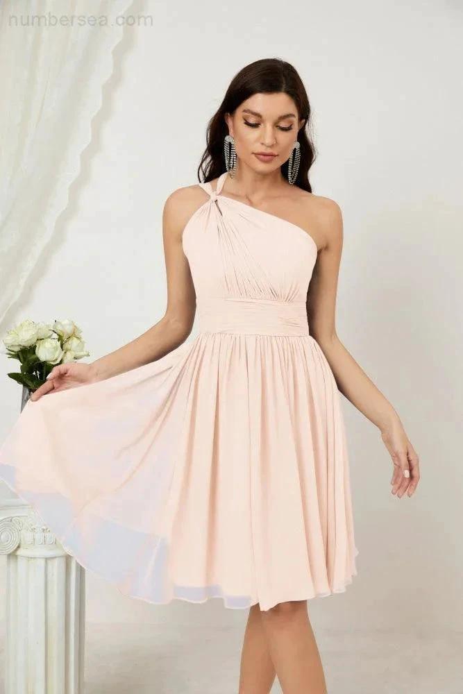 ZapDress Women Chiffon Short One Shoulder Bridesmaid Dress Formal Dresses for Party Homecoming 2804 (ZD16948)