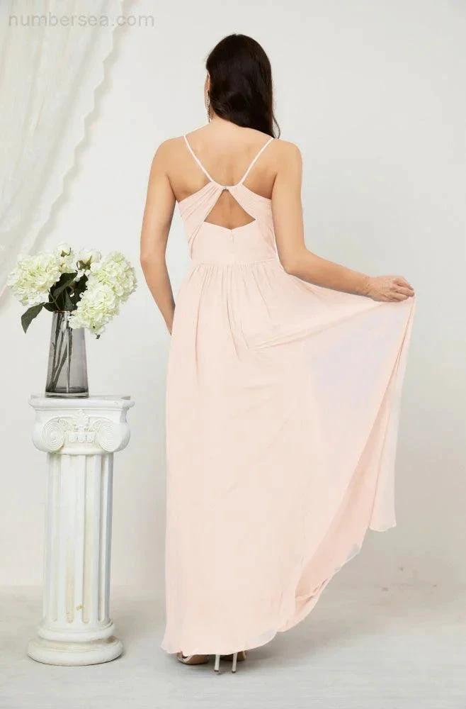 ZapDress Neck Bridesmaid Dresses Chiffon Long Spaghetti A-line Formal Prom Gown for Wedding Party Evening 2801 (ZD16961)