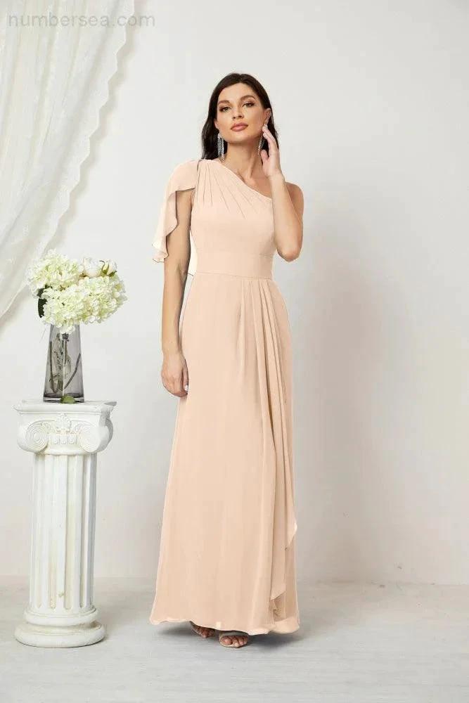 ZapDress Chiffon Ruffled One Shoulder Long Bridesmaid Dresses A-line Formal Evening Gown Side Split 2809 (ZD17049)