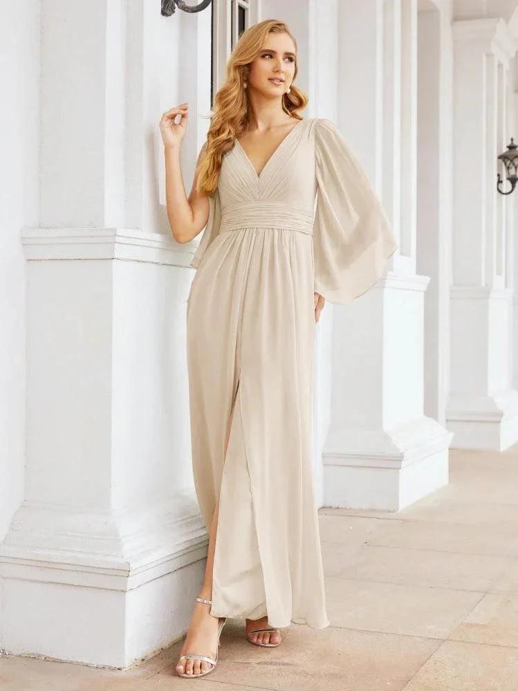Numbersea Bridesmaid Dresses with Split for Wedding Party Flutter Sleeves 28045 by numbersea