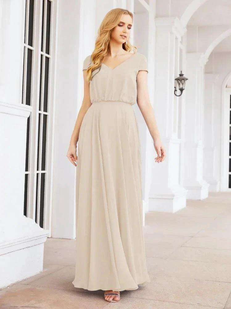 Numbersea V-Neck Bridesmaid Dresses Long Cap Sleeves Prom Evening Formal Gowns 28071 by numbersea