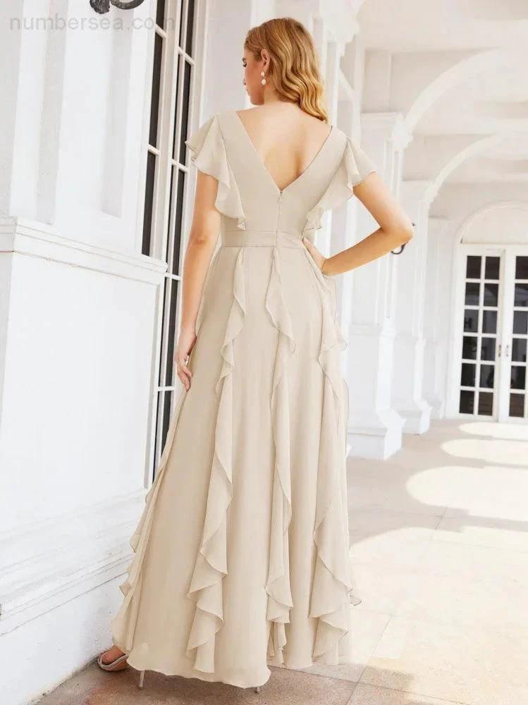 Ruffled Bridesmaid Dresses with Sleeves Long Formal Party Dress 28041 (ZD17030)