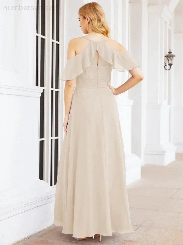 ZapDress Cold Shoulder Long Bridesmaid Dresses Side Slit Formal Prom Gowns Party Wedding 28070 (ZD16993)