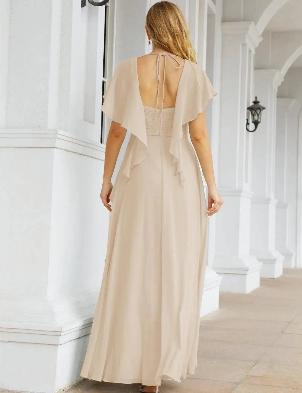 ZapDress Chiffon Bridesmaid Dresses Long Formal Evening Prom Mother of The Bride Dress with Flutter Sleeve (ZD17054)