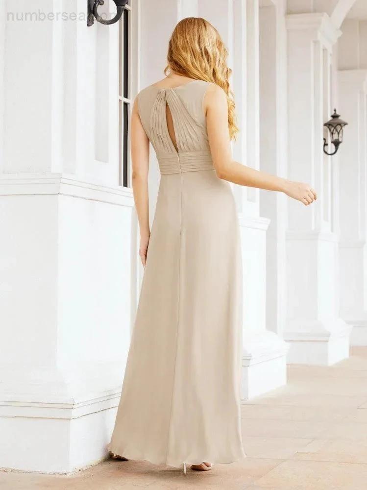 Formal Prom Gown Elegant V-Neck Sleeveless Bridesmaid Dresses for Wedding Party 28037 (ZD17021)