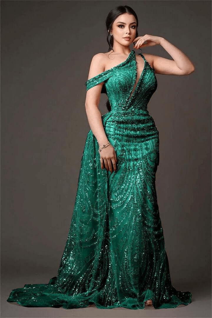 Champagne Gold Prom Dress One Shoulder Sleeveless Evening Formal Dress With Bead Embroidery