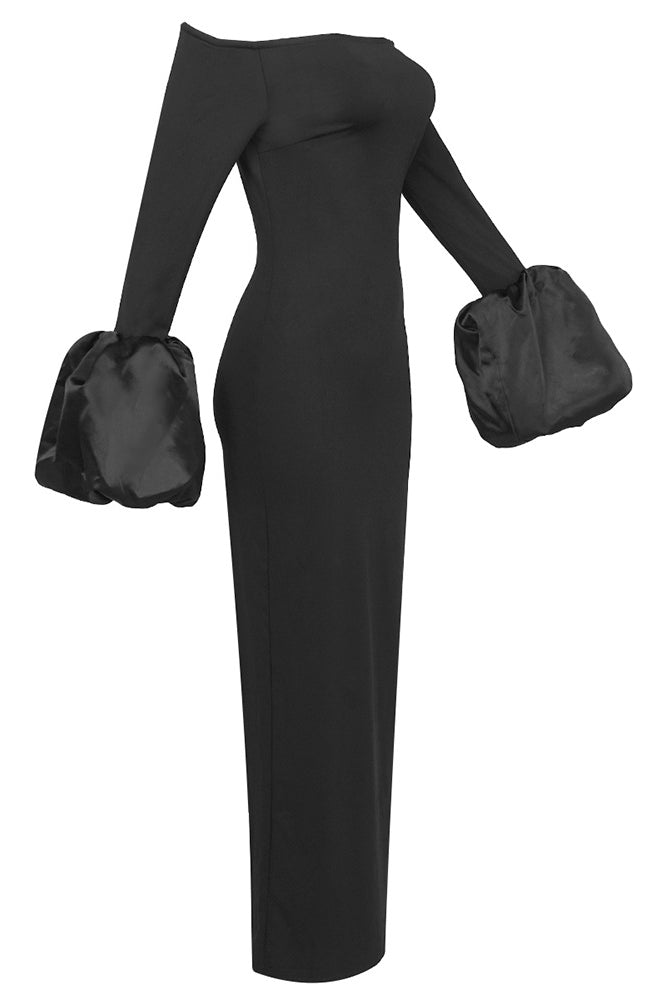 Mariana Minimalist Solid Colored Lantern Sleeve Dress Chic Silhouette Collection