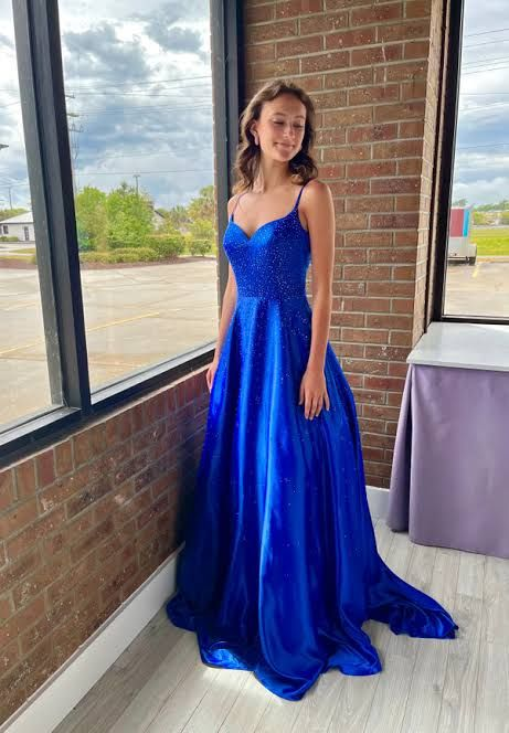 A-line V Neck Royal Blue Prom Dress,Royal Blue Spring Dance Dress - View 2 | VelvetHem
