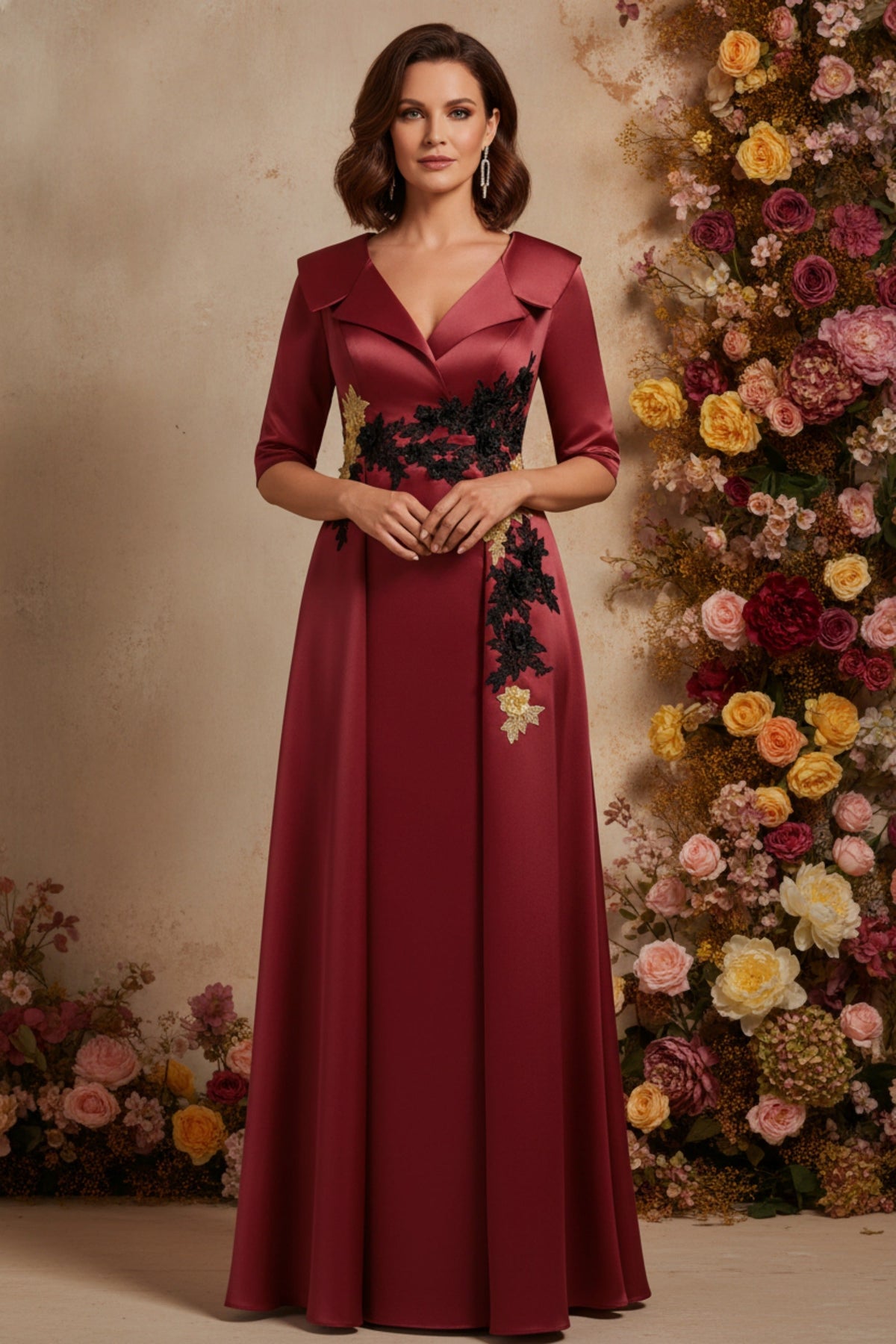 Sophisticated Embroidered V-Neck A-Line Formal Gown - VelvetHem