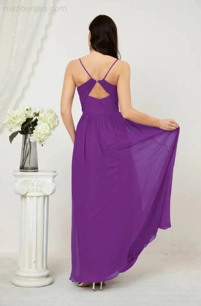 ZapDress Neck Bridesmaid Dresses Chiffon Long Spaghetti A-line Formal Prom Gown for Wedding Party Evening 2801 (ZD16961)
