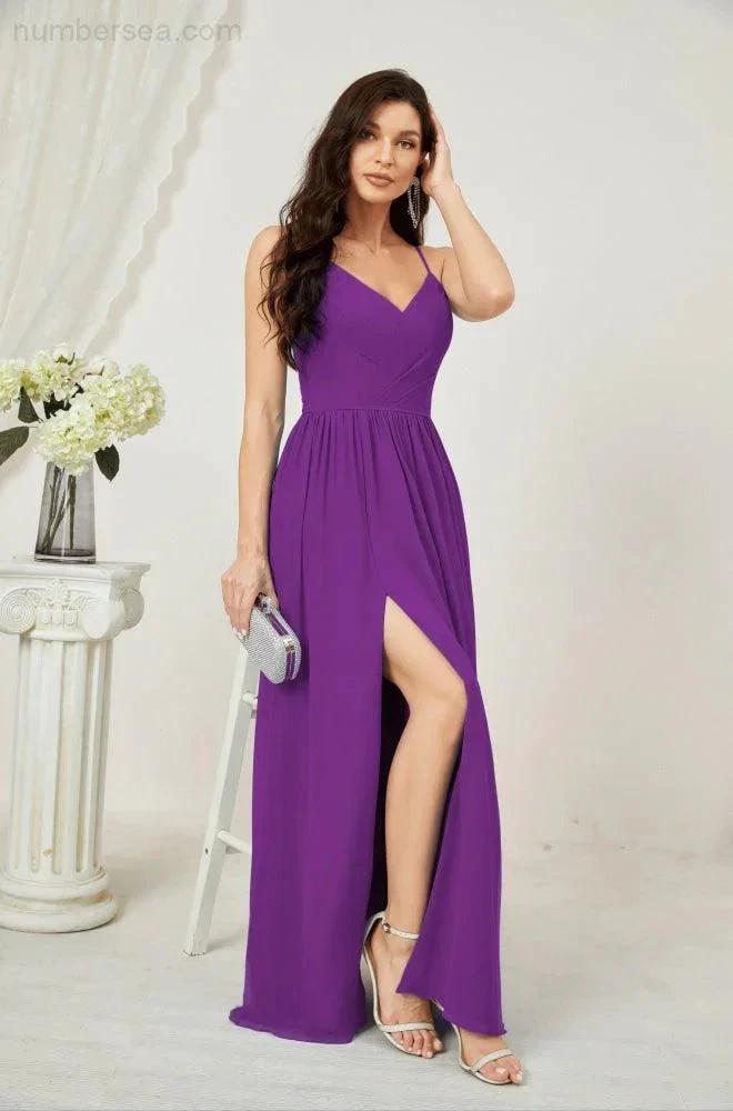ZapDress Neck Bridesmaid Dresses Chiffon Long Spaghetti A-line Formal Prom Gown for Wedding Party Evening 2801 (ZD16961)