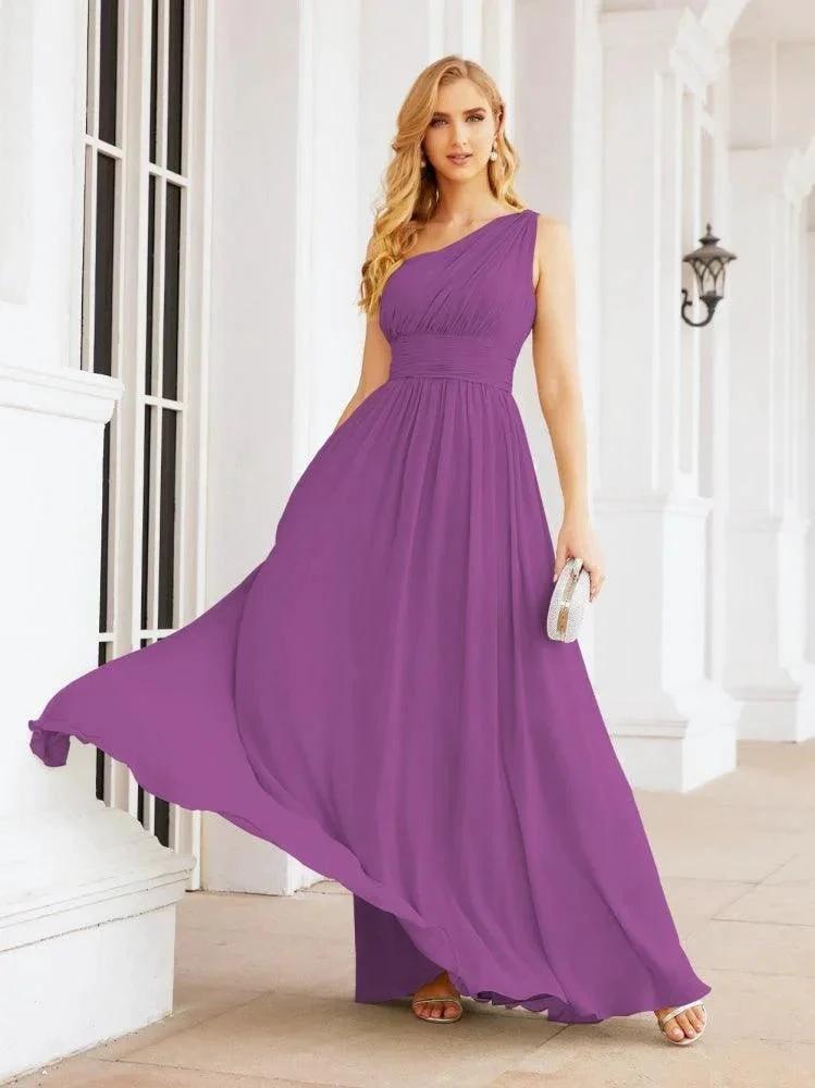 Numbersea One Shoulder Bridesmaid Dresses Long Maxi Formal Evening Party Prom Gowns 28061 by numbersea