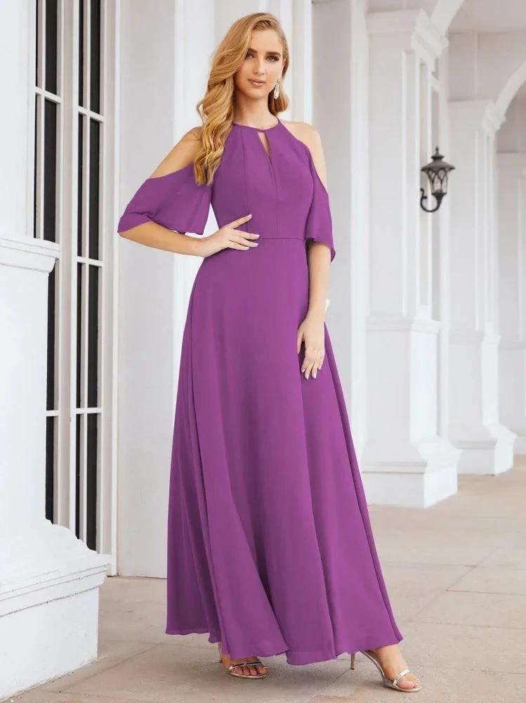 Numbersea Cold Shoulder Bridesmaid Dresses A-Line Long Formal Evening Gowns 28074 by numbersea