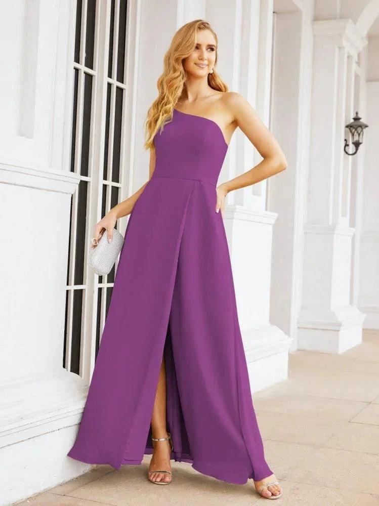 Numbersea Women's One Shoulder Formal Prom Gowns for Mother of The Bride Side Slit Bridesmaid Dresses 28052 by numbersea