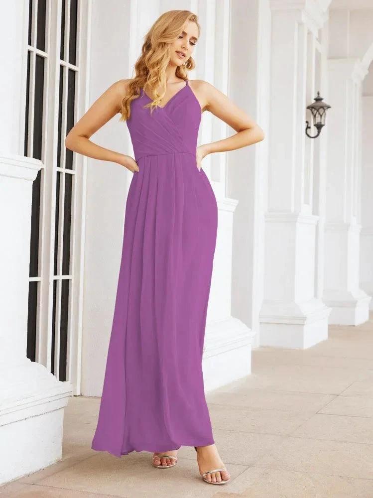 Numbersea Spaghetti Strap Bridesmaid Dresses V-Neck Long A-Line Formal Prom Gowns 28063 by numbersea