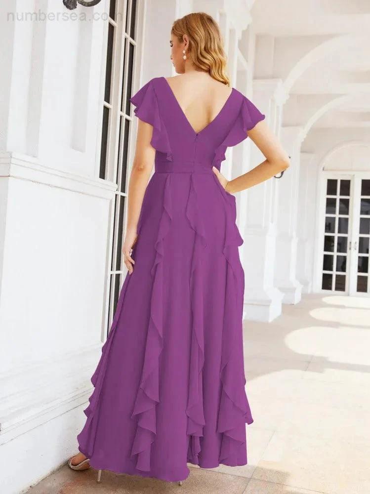 Ruffled Bridesmaid Dresses with Sleeves Long Formal Party Dress 28041 (ZD17030)