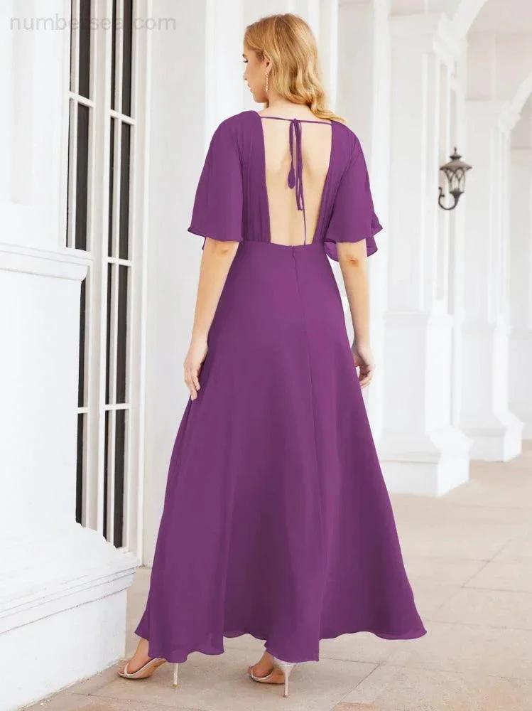 ZapDress V-Neck Bridesmaid Dress Chiffon Long Open Back Formal Dresses for Women Party Evening 28067 (ZD17046)