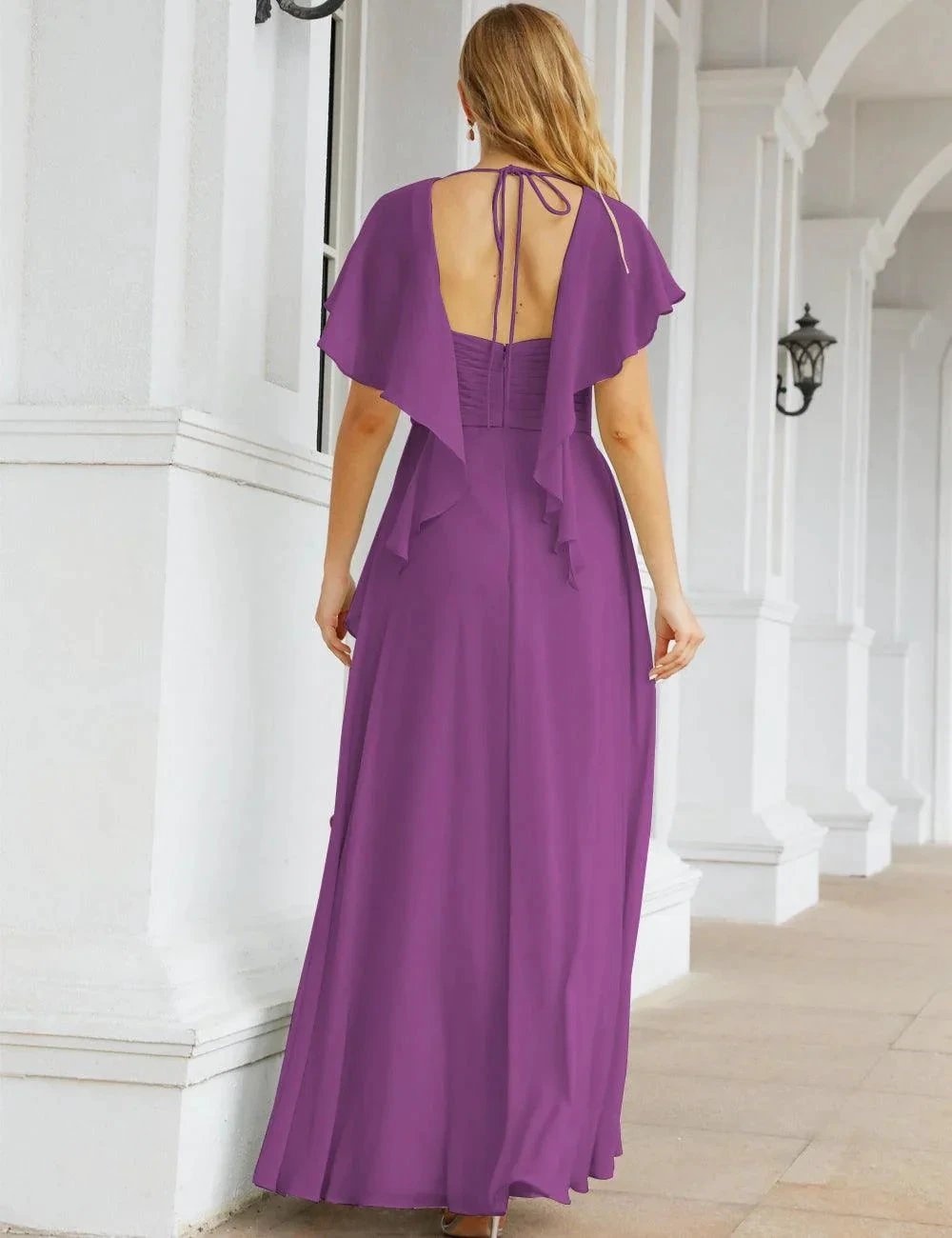 ZapDress Chiffon Bridesmaid Dresses Long Formal Evening Prom Mother of The Bride Dress with Flutter Sleeve (ZD17054)
