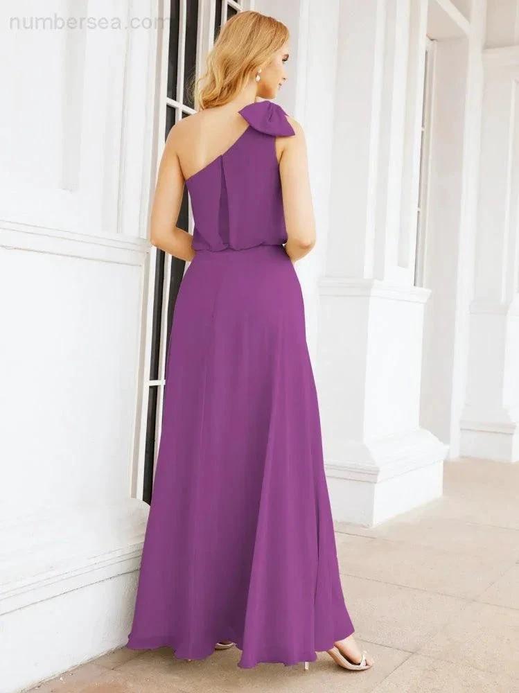 ZapDress Chiffon Ruffled One Shoulder Sleeveless Long Bride Dresses A-line Formal Evening Gown Side Split 28057 (ZD17041)