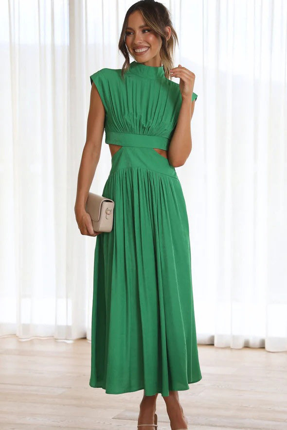 Rafaela Effortless Holiday Midi Dress with Cut Out Waist and Pockets Chic Silhouette Collection