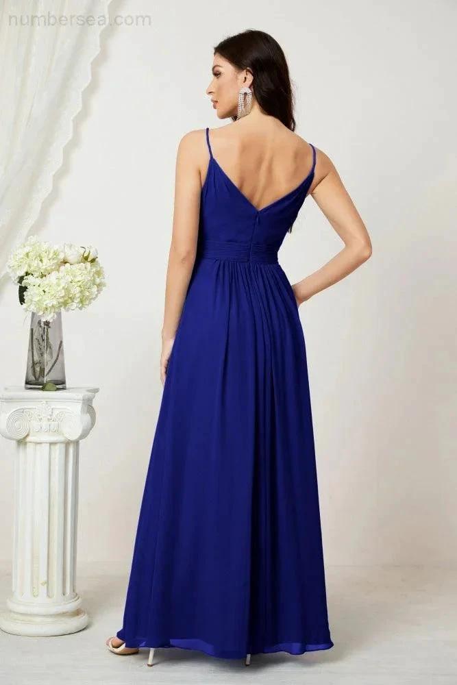 ZapDress Chiffon V-Neck Bridesmaid Dress Spaghetti Strap Long Formal Party Prom Gowns with Slit 28010 (ZD17028)
