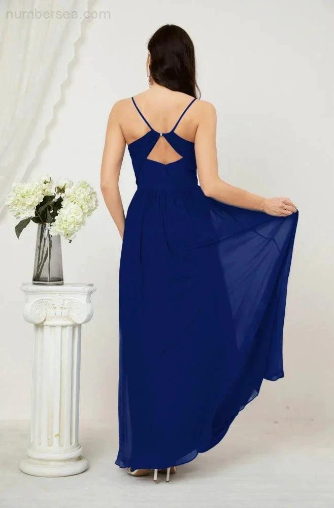 ZapDress Neck Bridesmaid Dresses Chiffon Long Spaghetti A-line Formal Prom Gown for Wedding Party Evening 2801 (ZD16961)