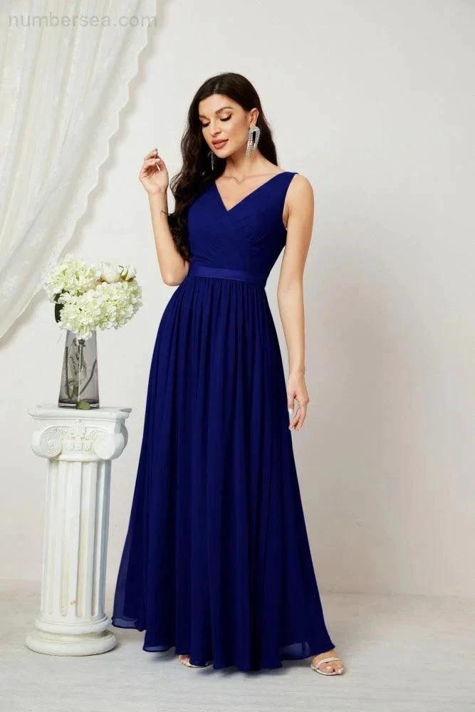 Women's Chiffon Long Bridesmaid Dresses A line Sleeveless Formal Prom Gown for Evening Party Homecoming Dresses 2808 (ZD16947)