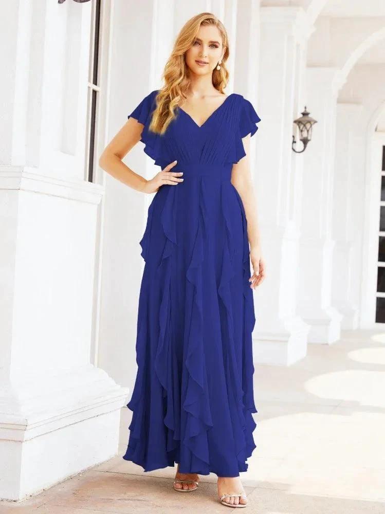 Ruffled Bridesmaid Dresses with Sleeves Long Formal Party Dress 28041 by numbersea