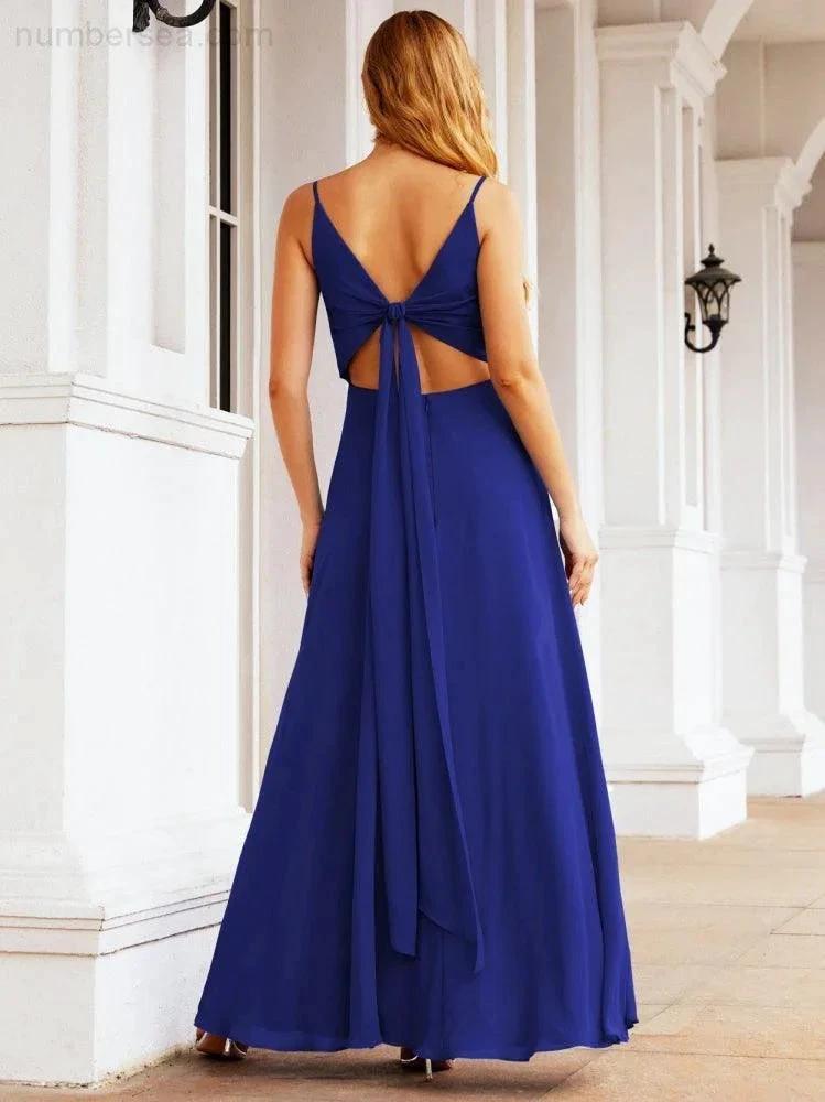 ZapDress Spaghetti Strap Bridesmaid Dresses V Neck Butterfly Back Fromal Evening Party Prom Gown 28036 (ZD17001)